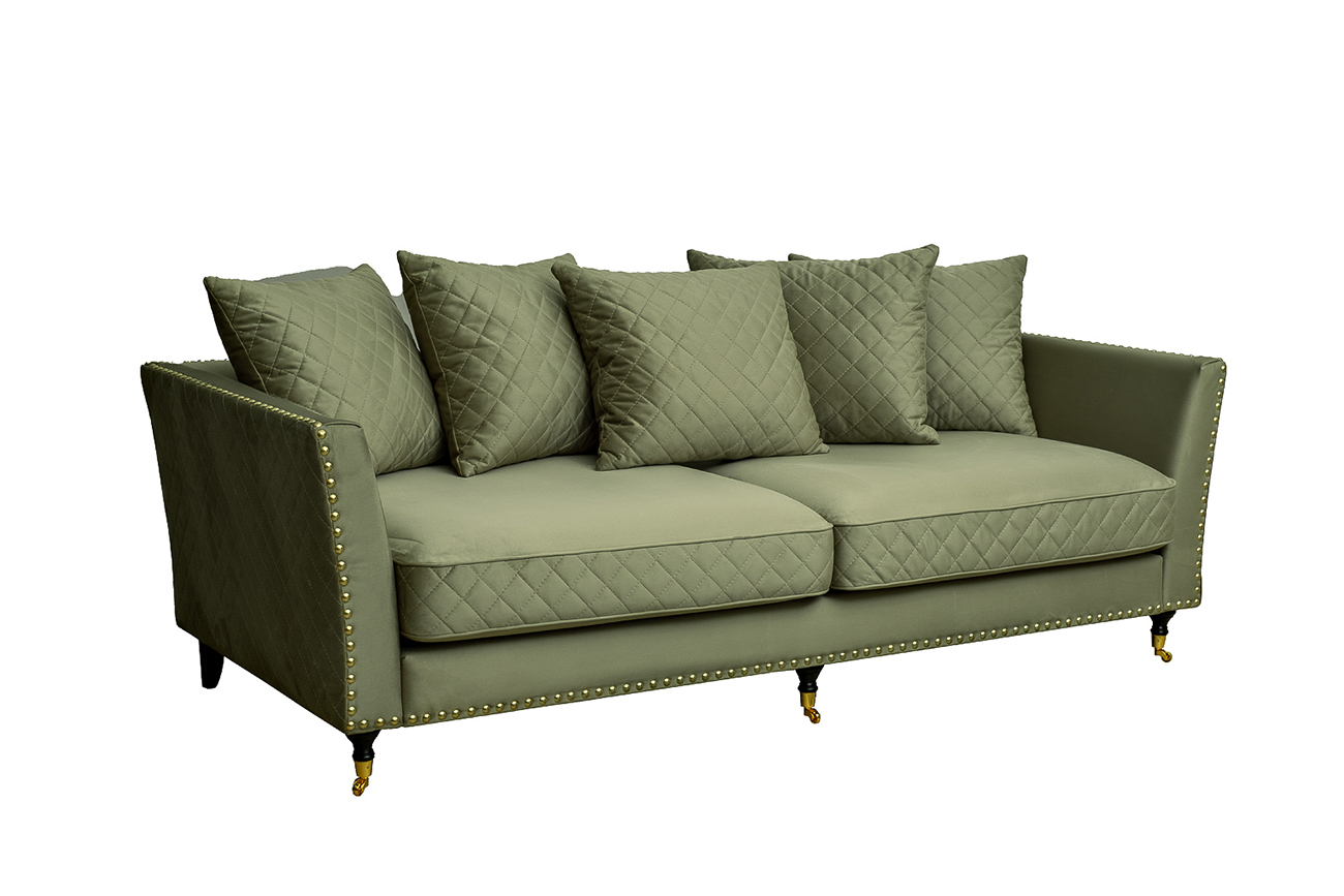 Диван треестный велюровый оливковый Garda Decor SORRENTO-220-Colt1002