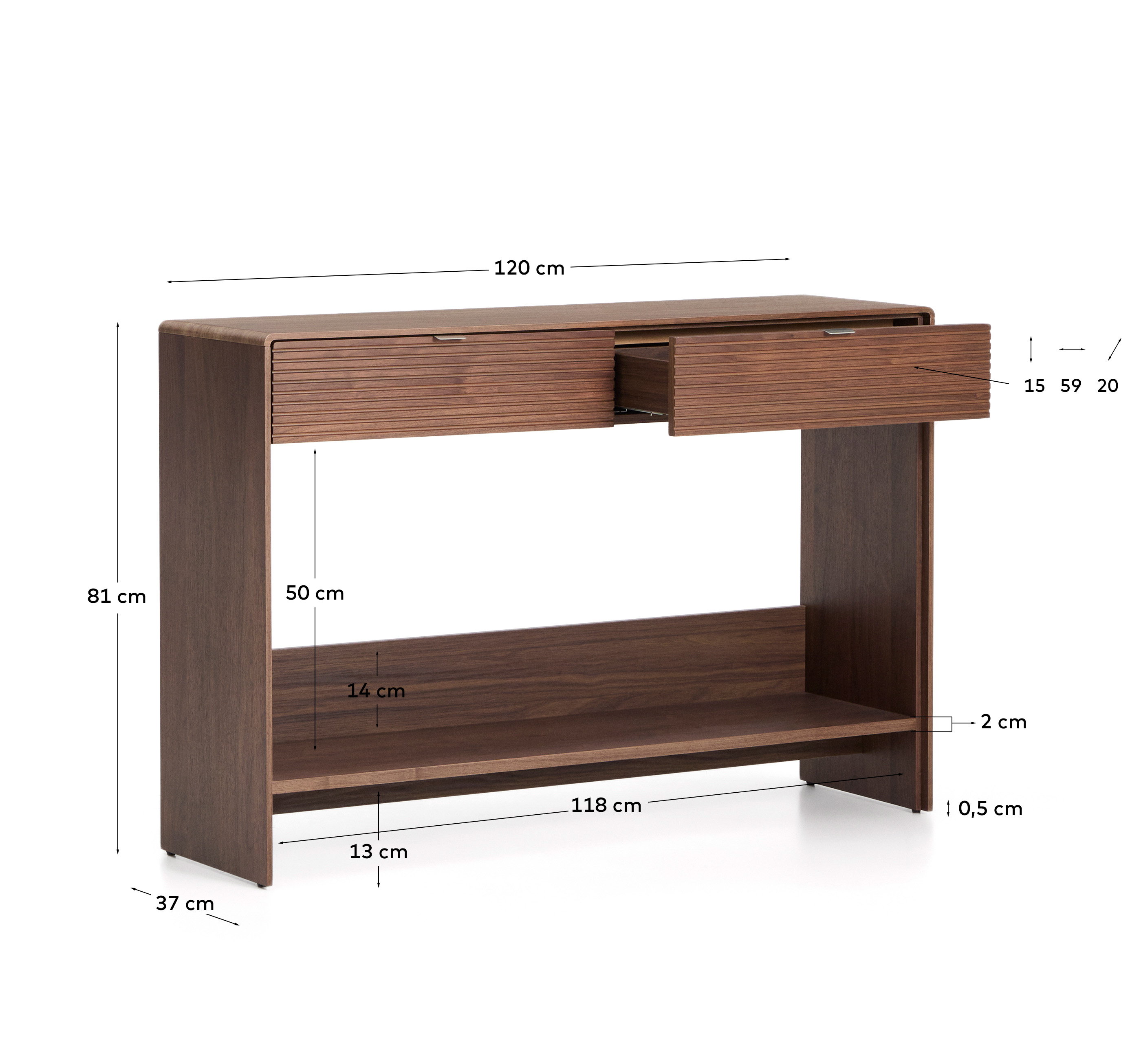 Буфет Norlen с 2 ящиками и полкой из орехового шпона 120 x 81 см La Forma 463575