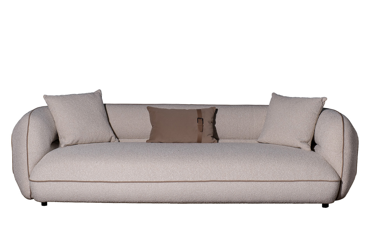 Диван Amelia трехместный букле светлый 253*100*67 с бежевым кантом Garda Decor ZW-25003