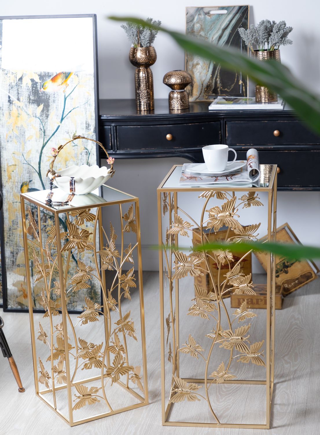 Столики интерьерные с зеркальной столешницей, набор Glasar 54-215/214