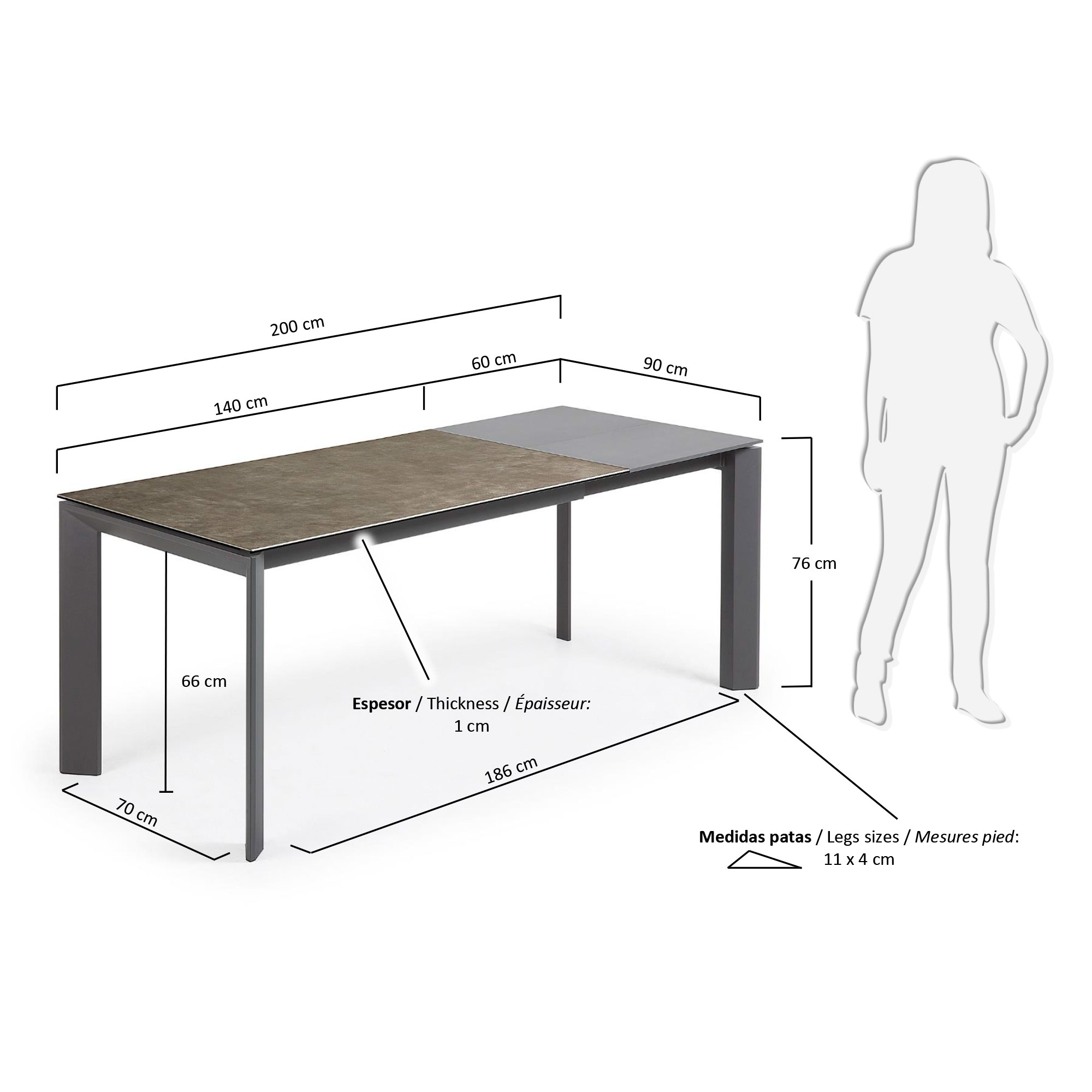 Стол Atta 140 (200) x90 графит керамика La Forma (ex Julia Grup)