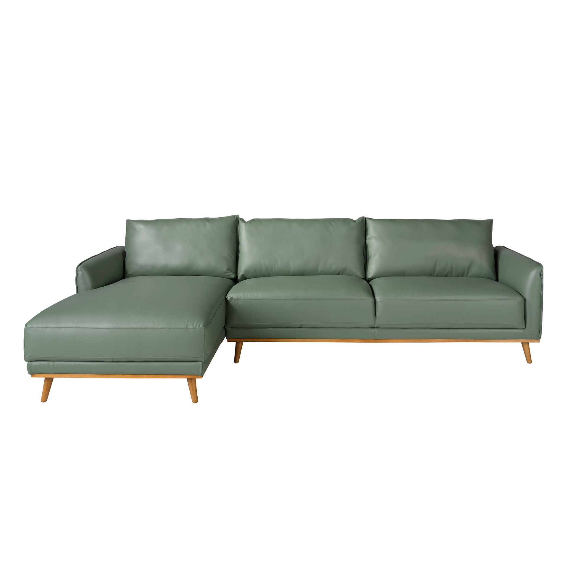 Угловой диван с левым шезлонгом 6200/5607-L-M5677 из зеленой кожи Angel Cerda