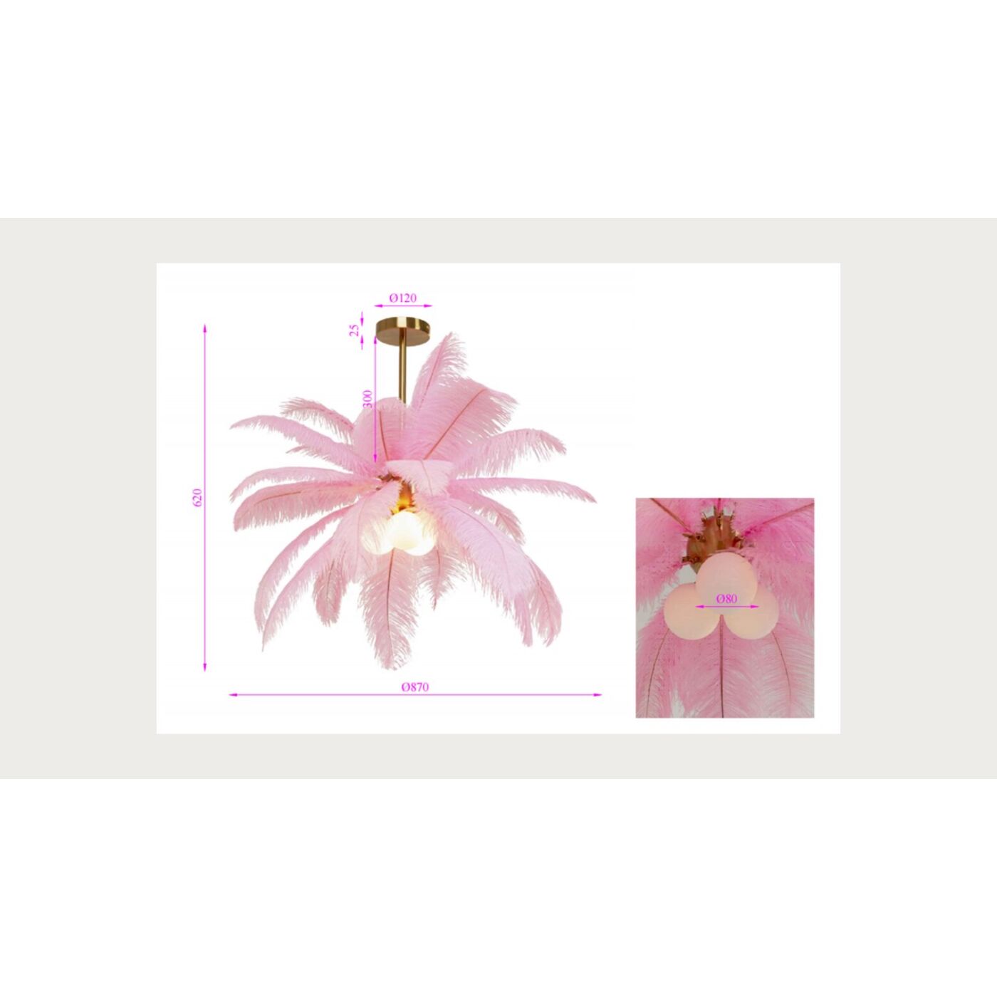 Светильник подвесной Feather Palm Pink Ø60cm KARE 57356