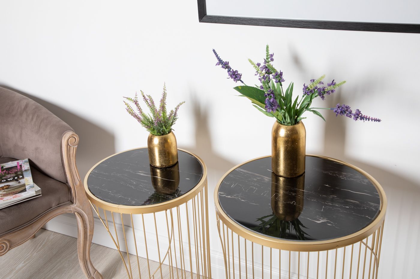 Столики интерьерные с черным мрамором, набор Glasar 54-057/056