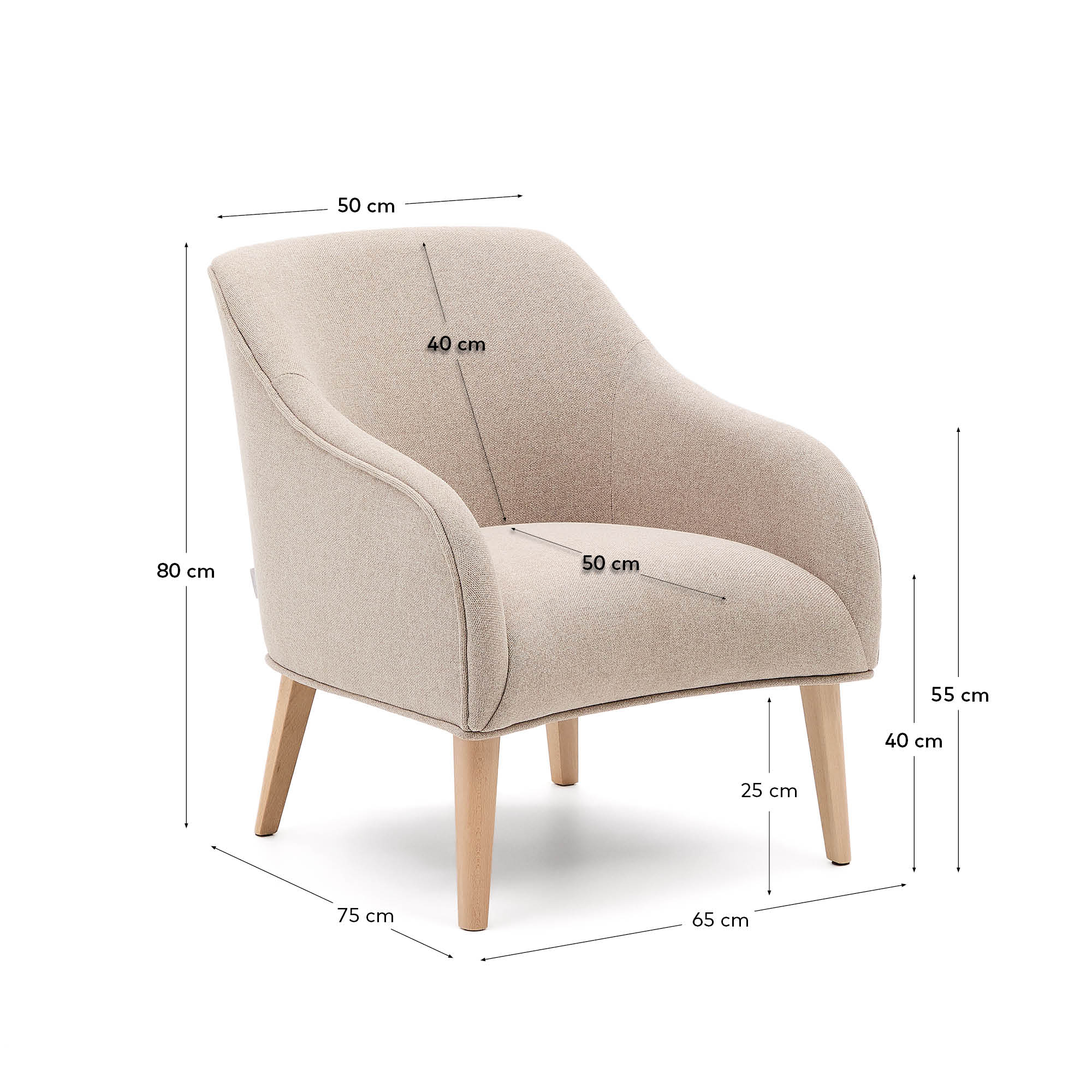 Кресло Bobly бежевого цвета с ножками из бука в натуральной отделке La Forma (ex Julia Grup)