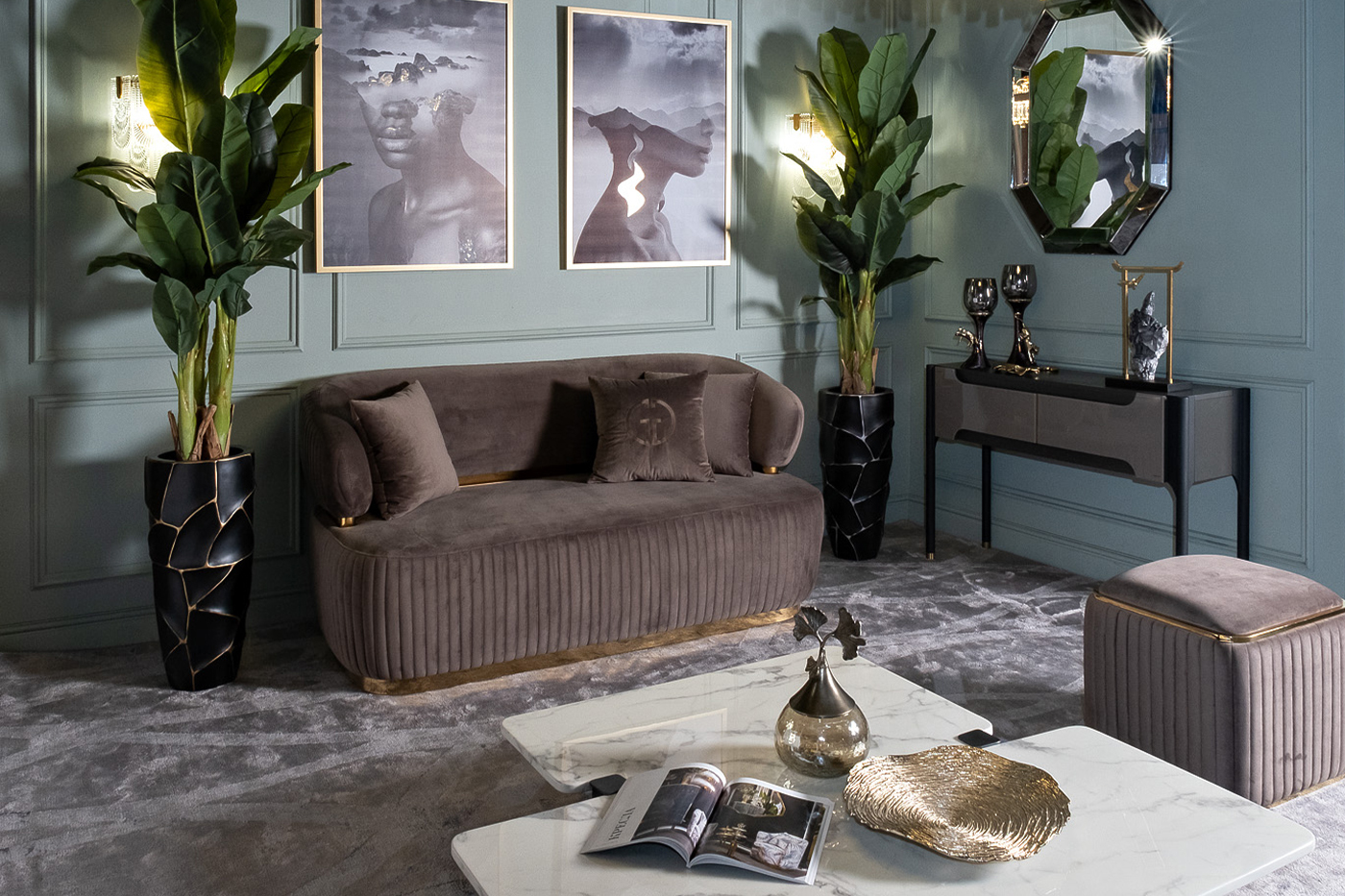 Диван Glarus двухместный велюровый коричневый Garda Decor 102AN-DIV-1302-KOR