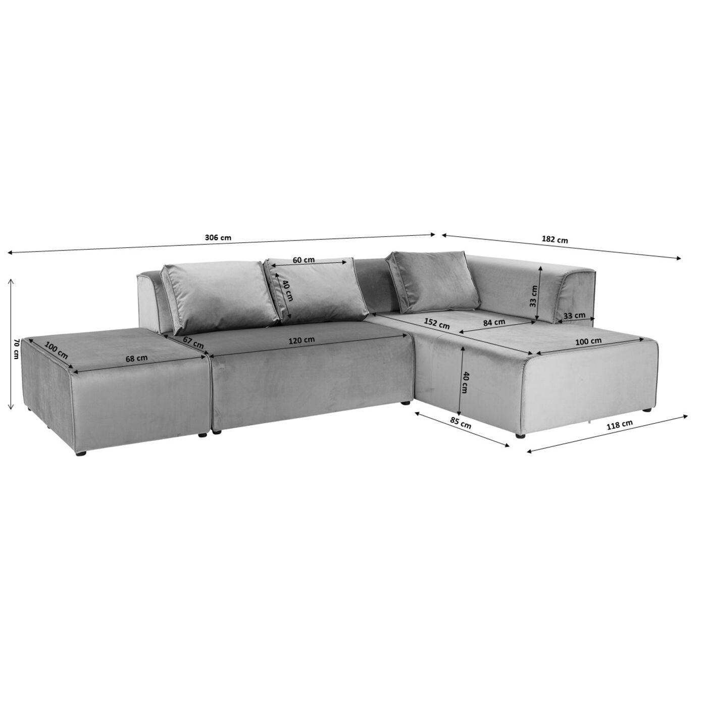 Диван угловой левосторонний Infinity Atlanta Grey Left KARE 86586