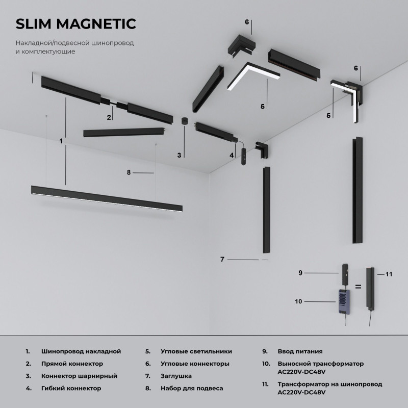Соединитель для шинопровода Elektrostandard 85100/00 Slim Magnetic Соединительная планка узкая