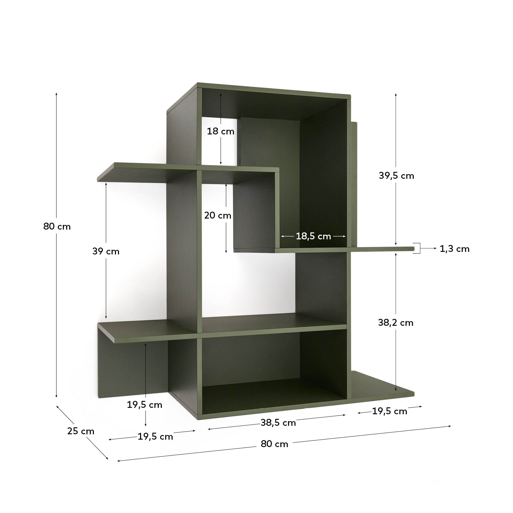 Модульный стеллаж Ina из МДФ с зелёным лаком 80 x 80 см La Forma 261907