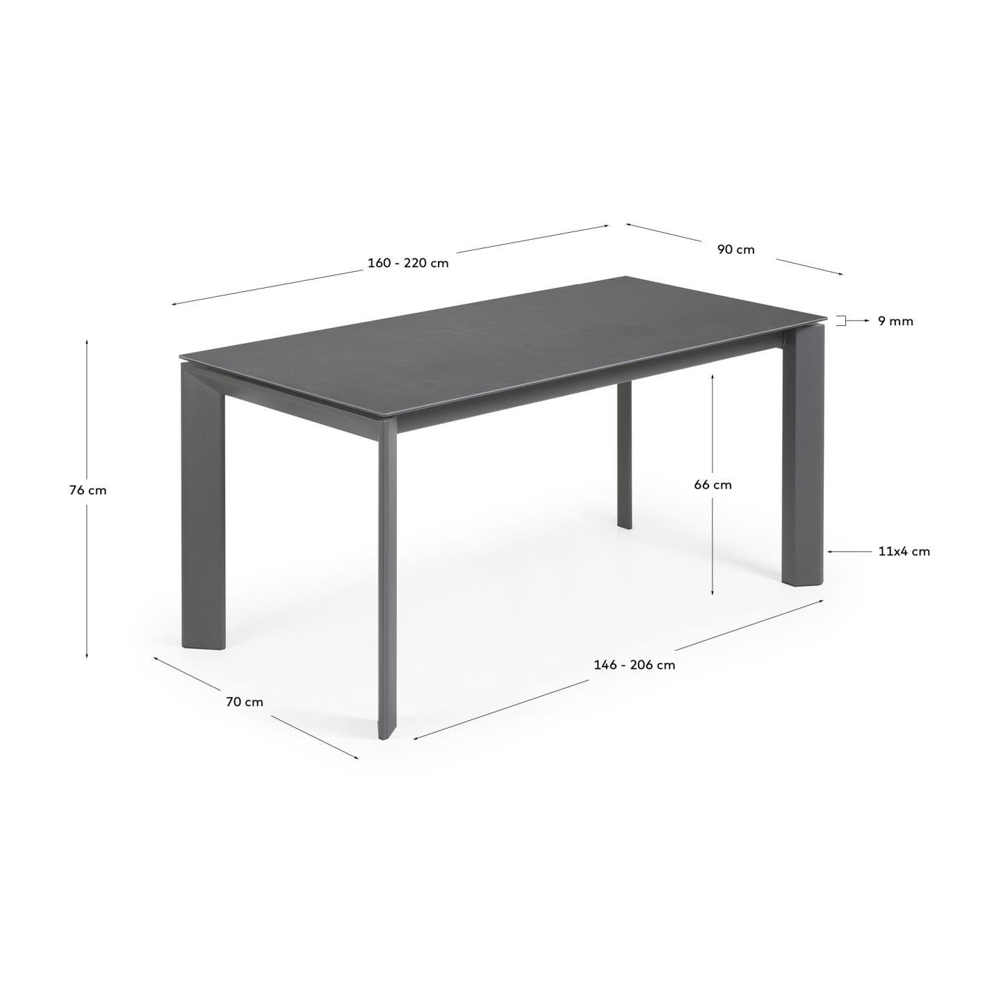 Стол Atta 160 (220) x90 антрацит, темно-коричневый, керамика La Forma (ex Julia Grup)