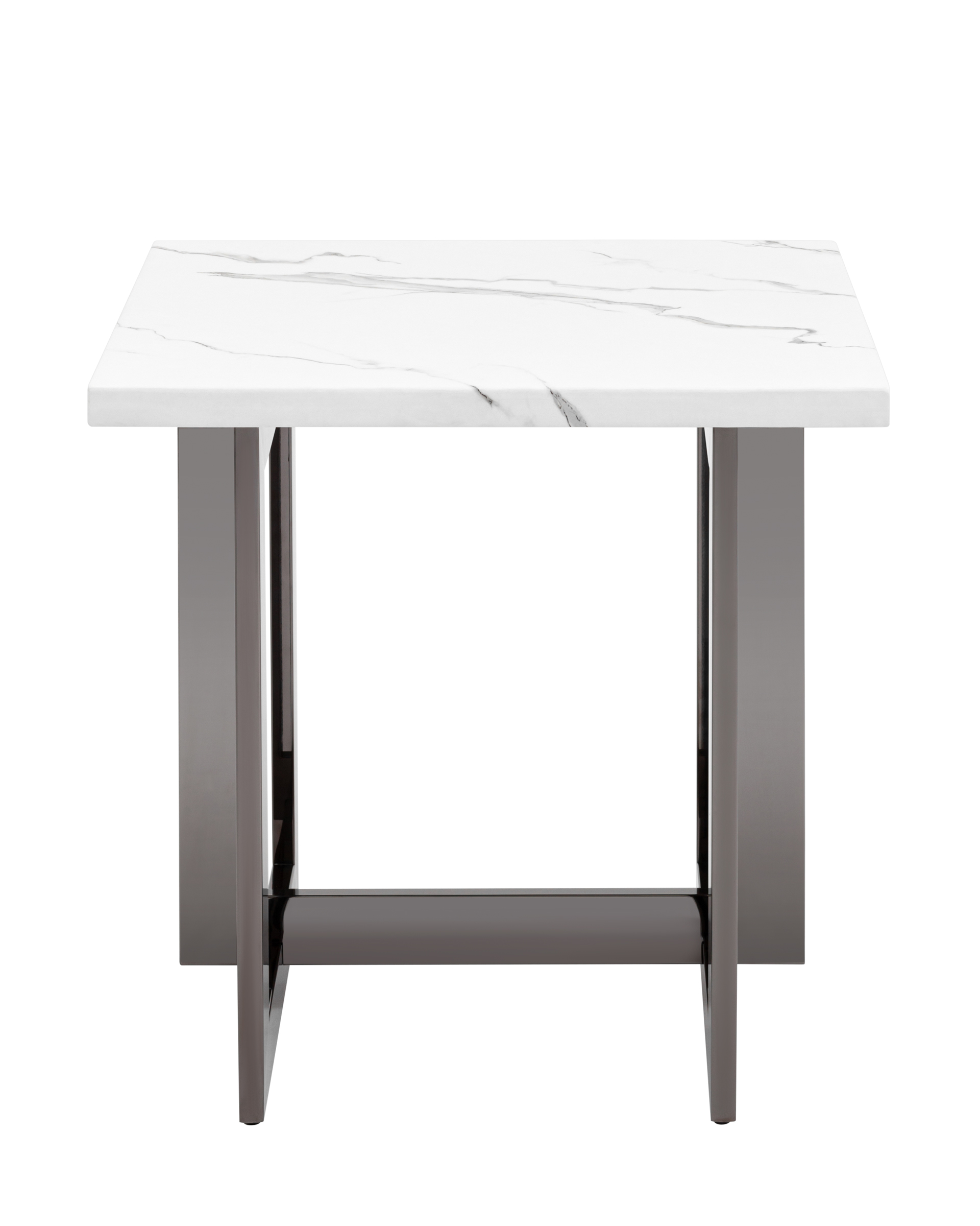 Журнальный столик Нэйтан 61*61 белый мрамор сталь темный хром Stool Group