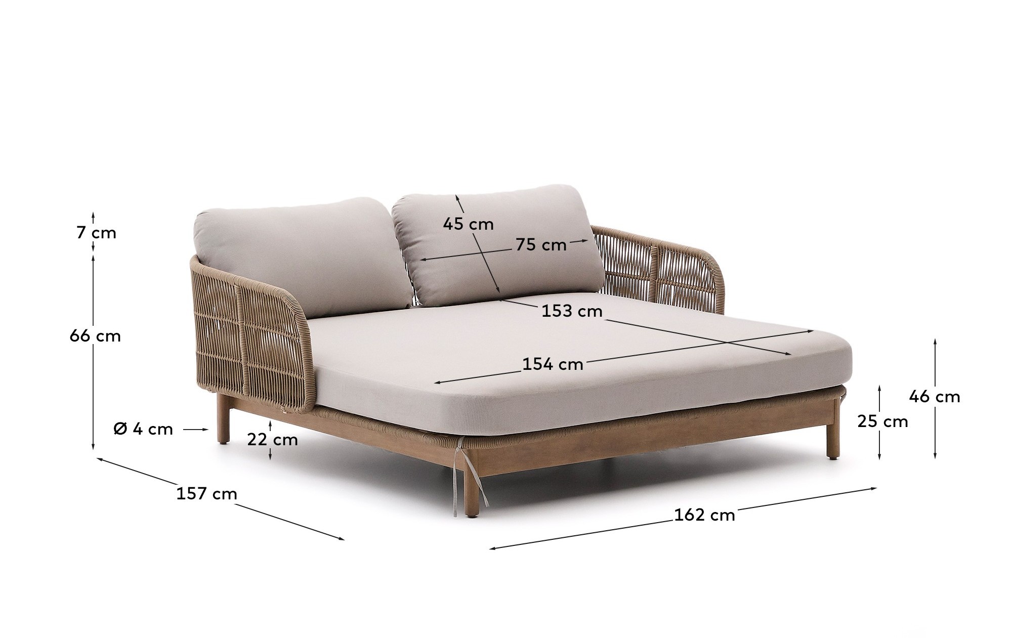 Двухместный шезлонг Catalina из бежевого шнура и массива акации La Forma 253631