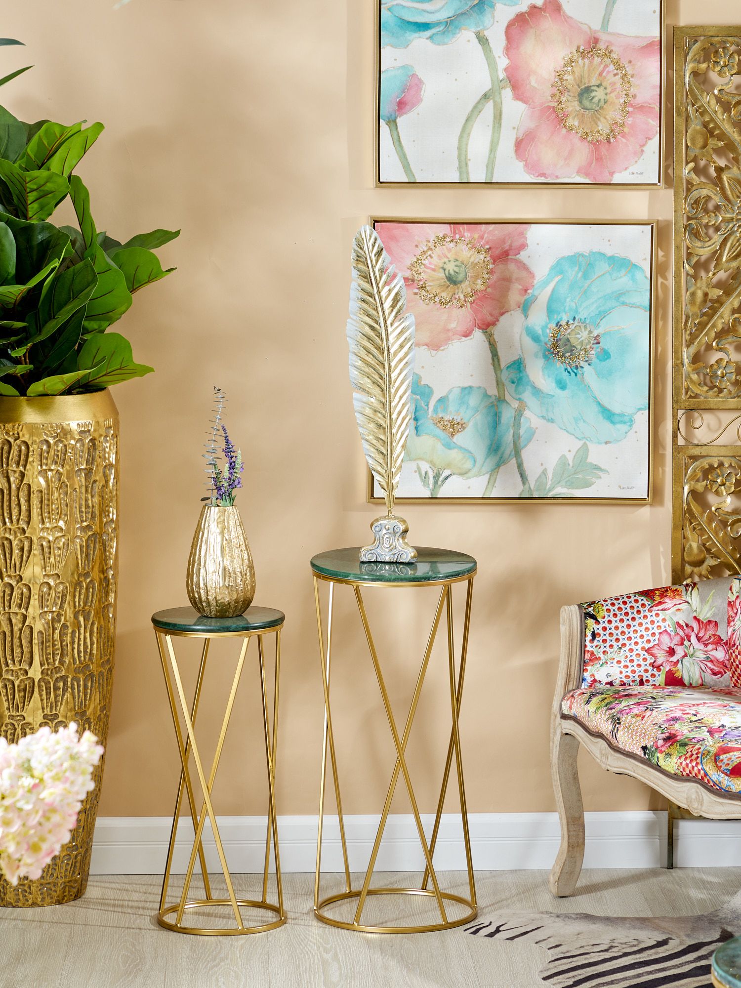 Столик приставной с зеленым мрамором Glasar 54-046