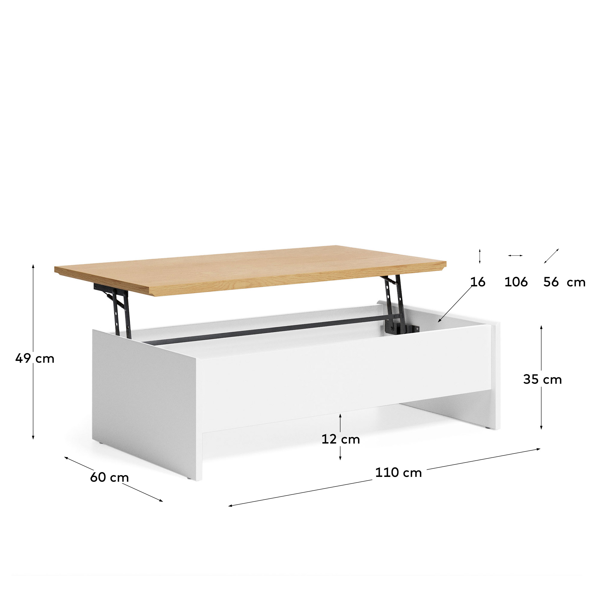 Abilen Подъемный журнальный столик из дуба и белого лака 110 x 60 см FSC 100% La Forma (ex Julia Grup)