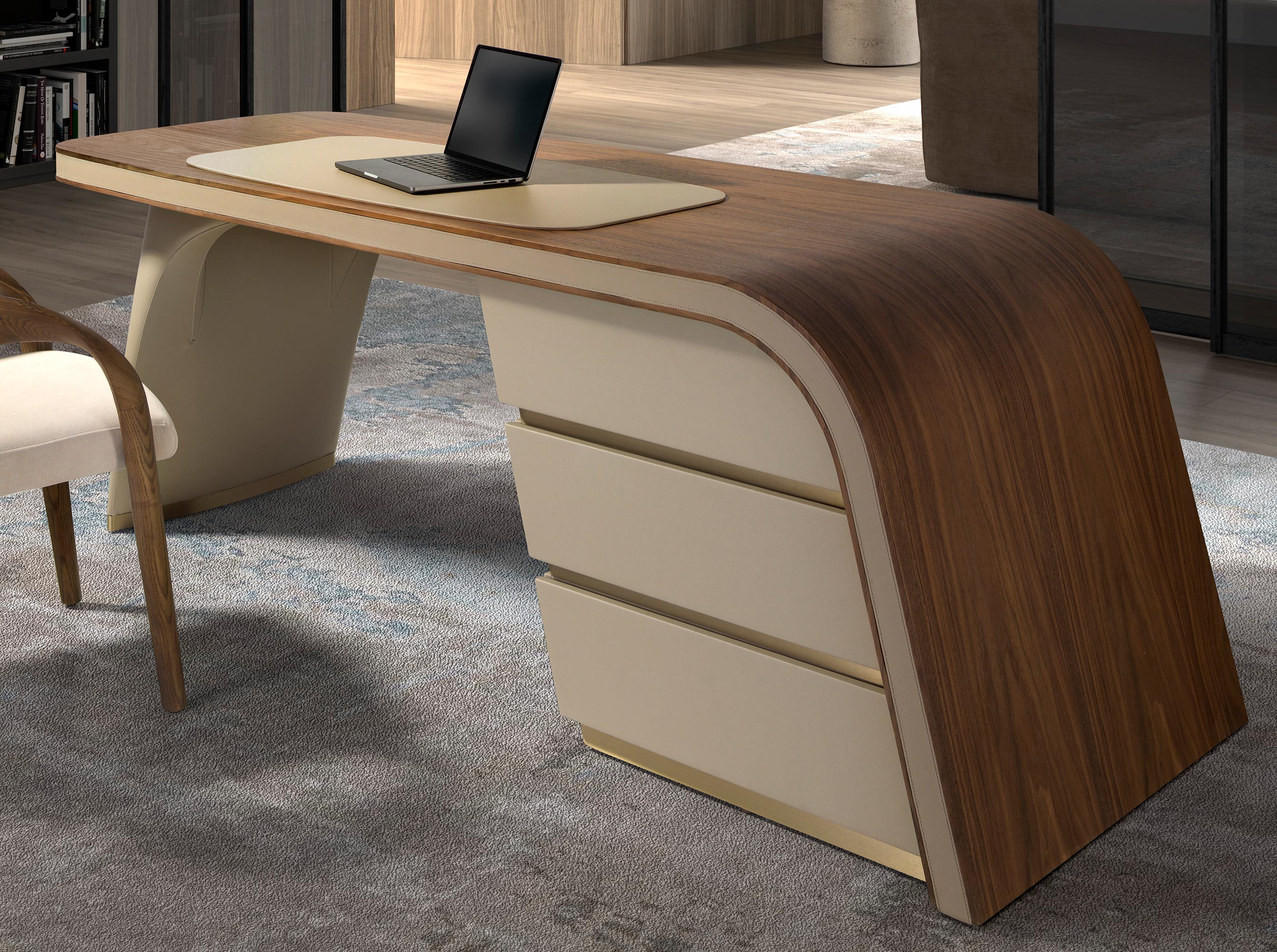 Письменный стол 3268/DS-23006 из ореха и кремовой экокожи Angel Cerda