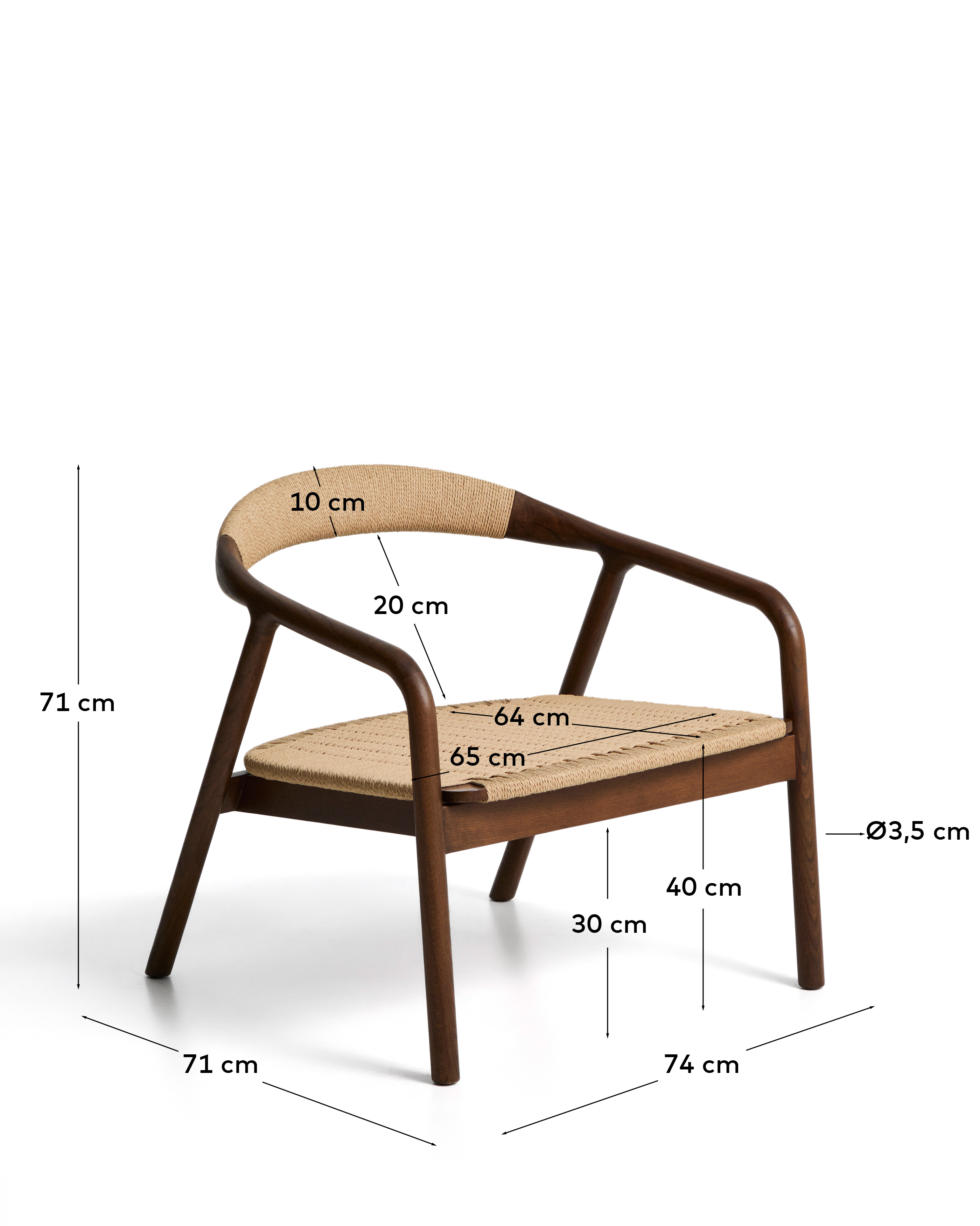 Кресло уличное Derile из дуба с отделкой орех и бежевой веревки La Forma 481827