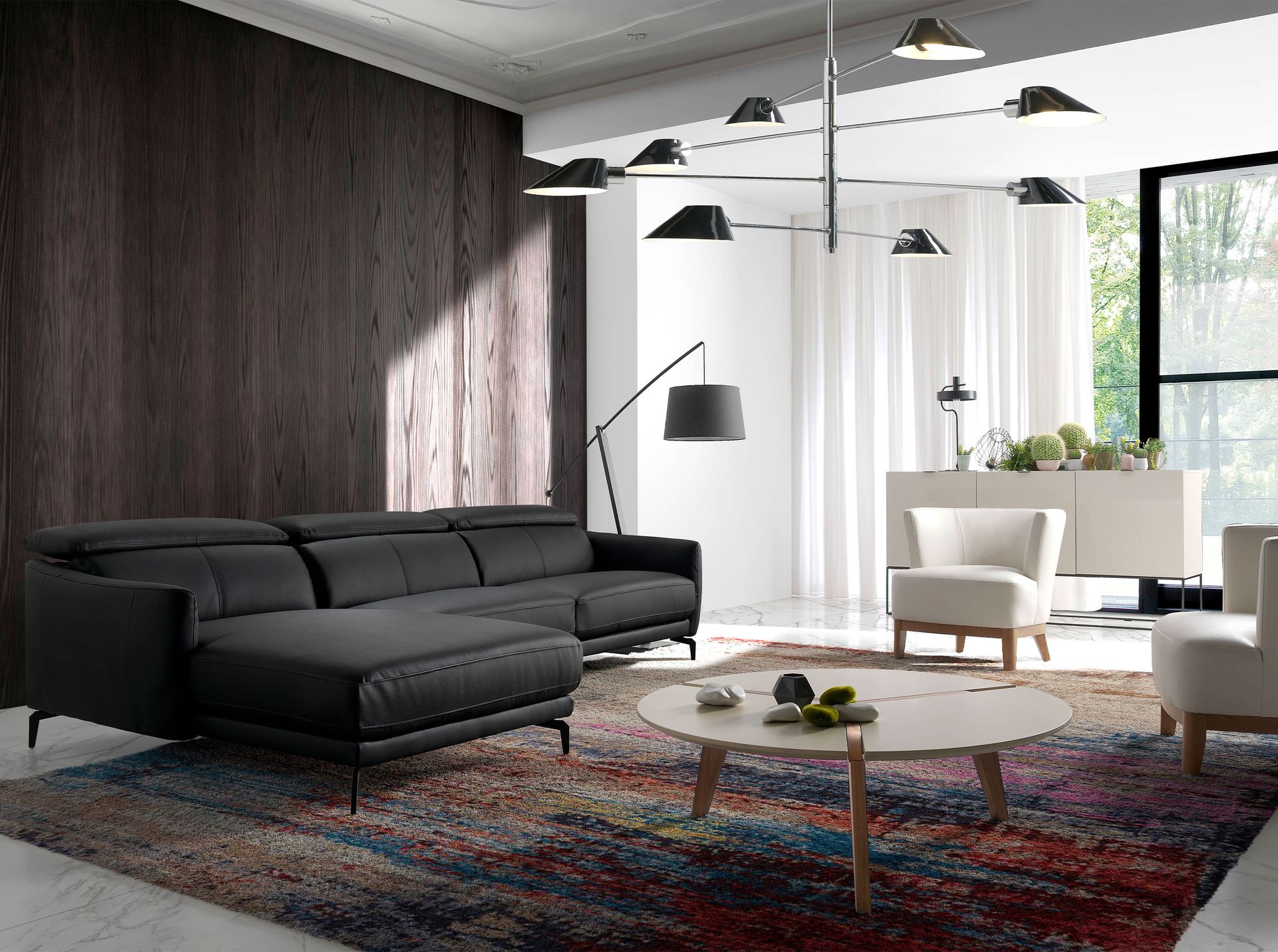 Угловой диван 5359-L /6040 черный кожаный Angel Cerda