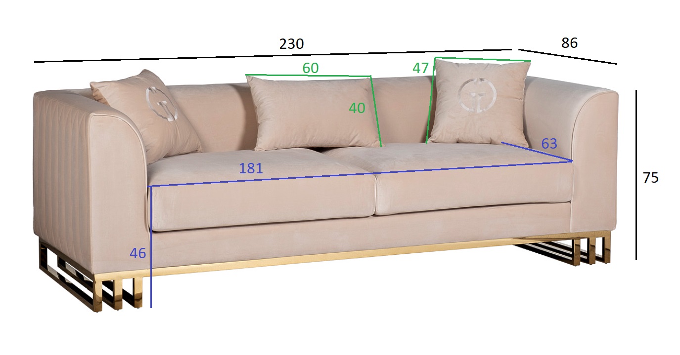Диван треестный велюровый бежевый Garda Decor 102AN-20493