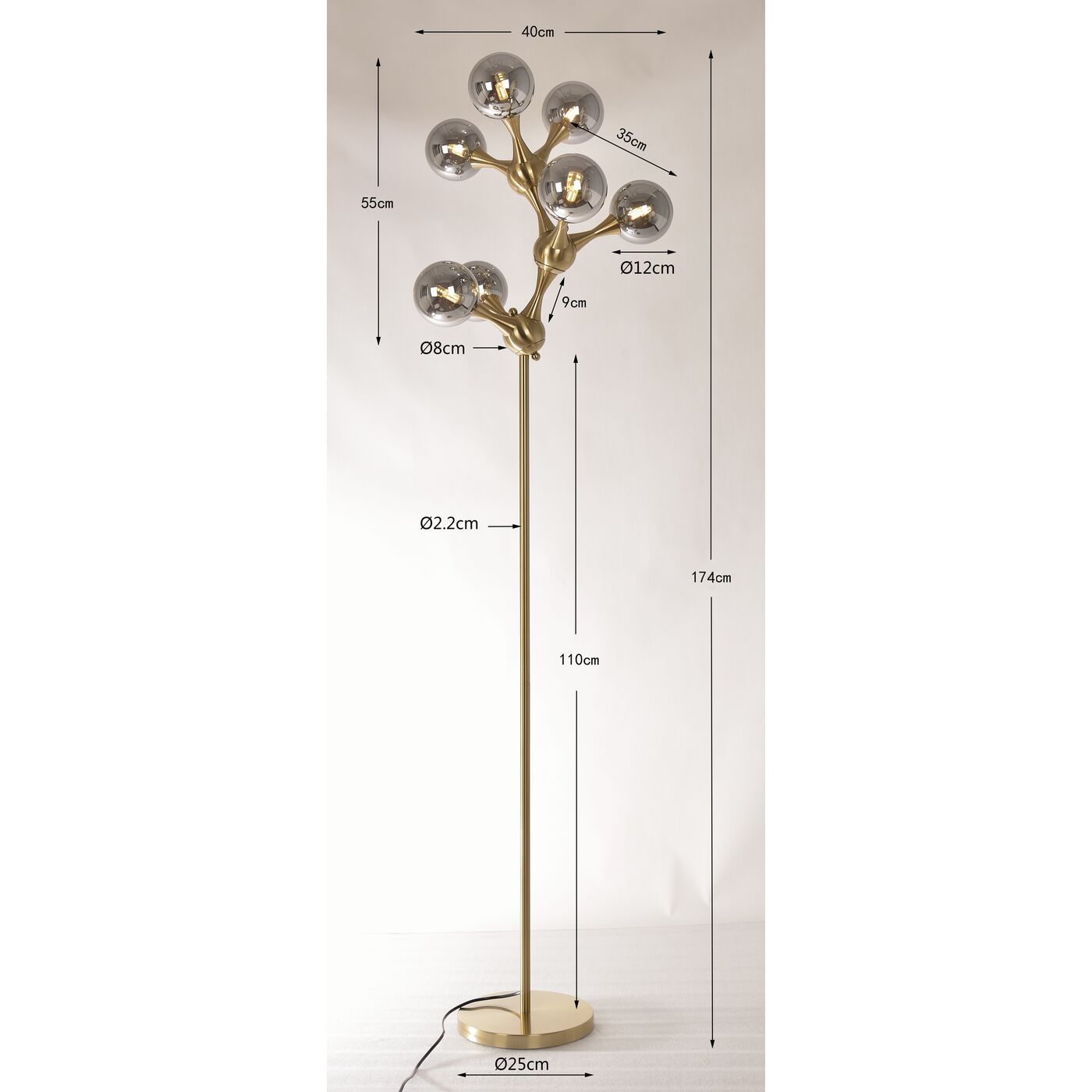 Светильник напольный Atomic Balls Brass 174cm KARE 56677