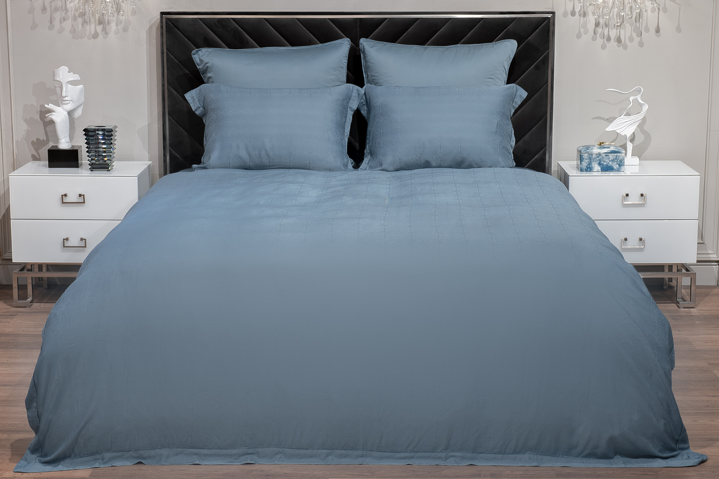 Комплект постельного белья Муар евро бамбук сине-зеленый Garda Decor 180JOD-18011