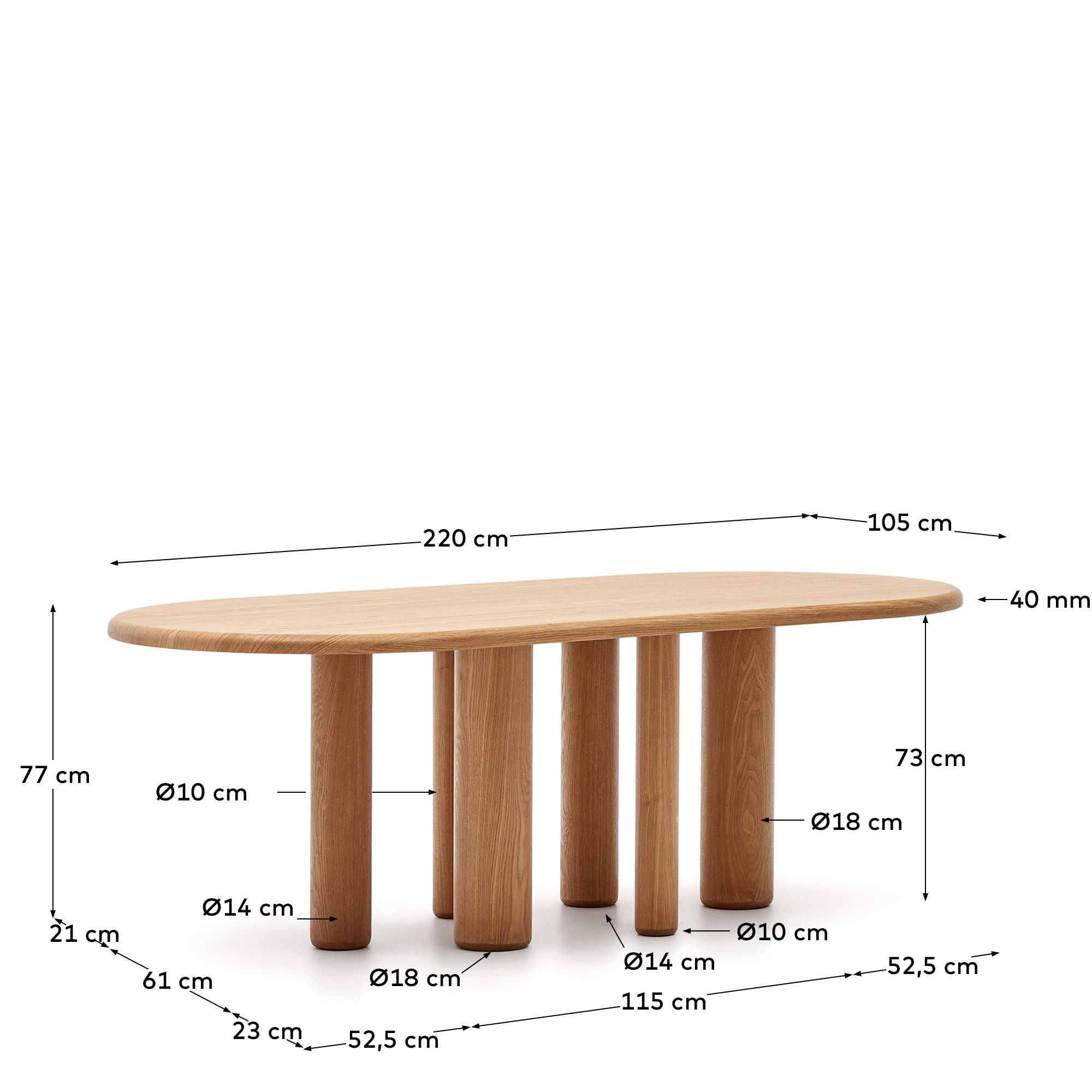 Mailen Овальный стол из шпона ясеня с натуральной отделкой Ø 220 x 100 см La Forma (ex Julia Grup)