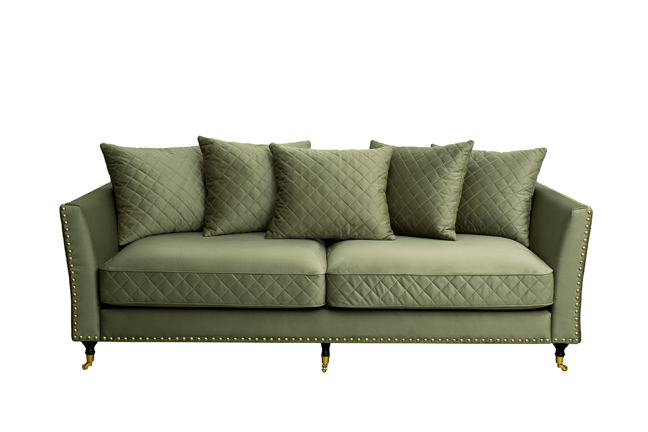 Диван треестный велюровый оливковый Garda Decor SORRENTO-220-Colt1002