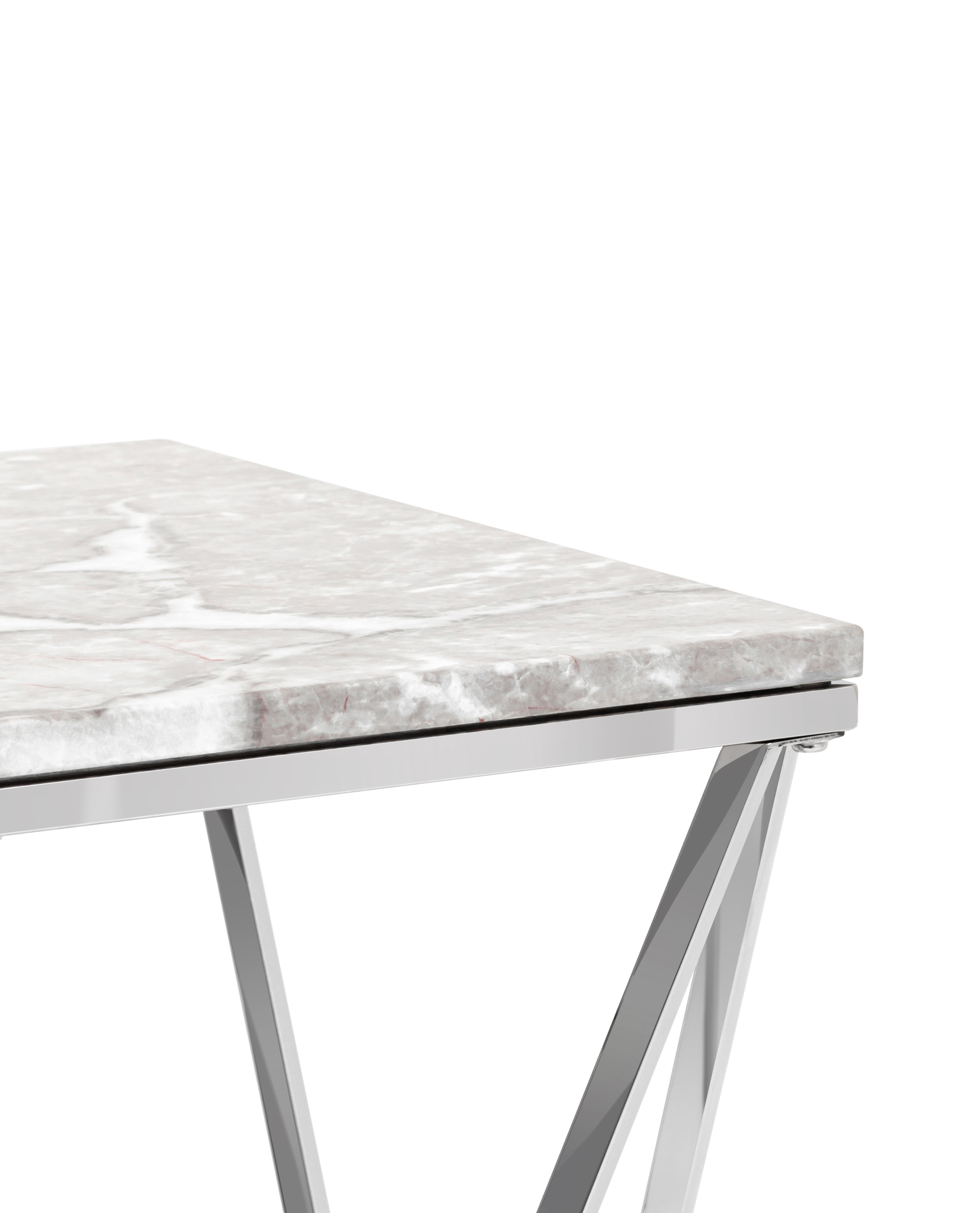 Журнальный столик Авалон 61*61 серый мрамор сталь серебро Stool Group