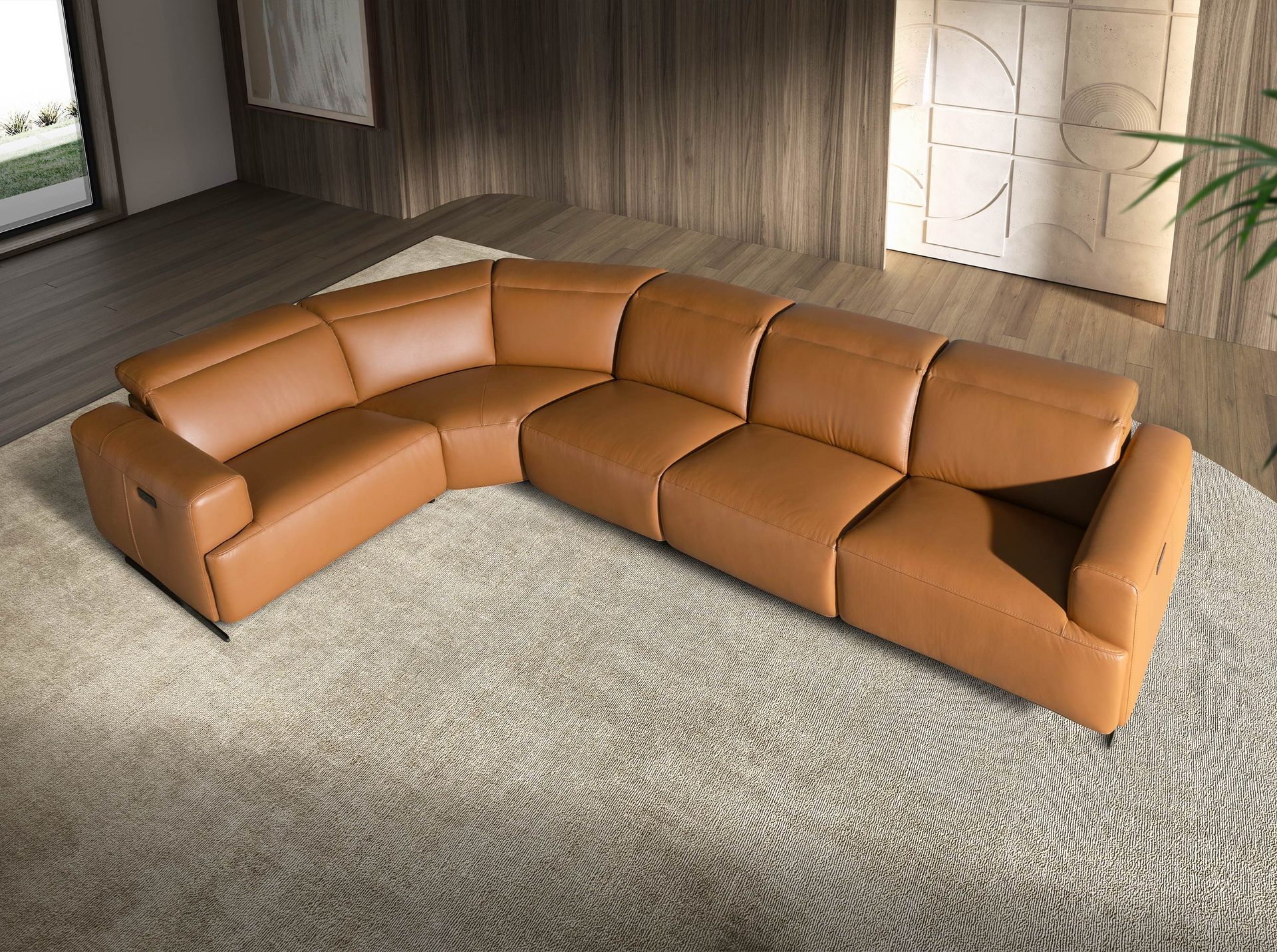 5-местный диван с реклайнером 6263 с левым шезлонгом из коричневой кожи Angel Cerda