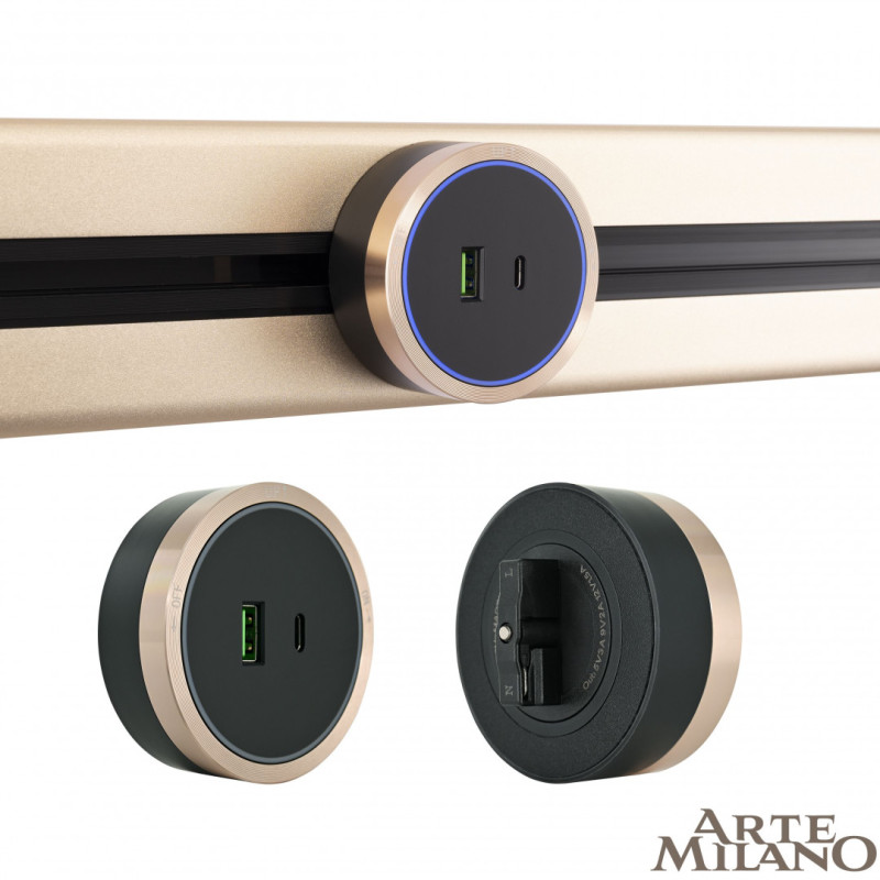 Трековая система розеток Arte Milano 380066TS LED/USB-Type-C Gold