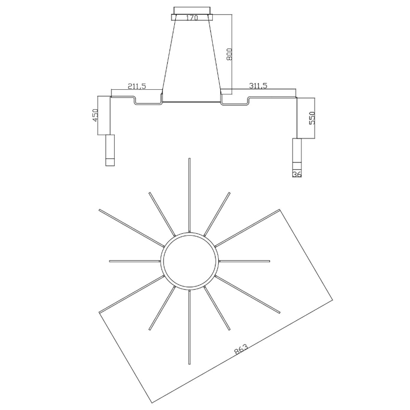 Люстра Wireflow LED Black Suspension lam 13 патронов by ImperiumLoft