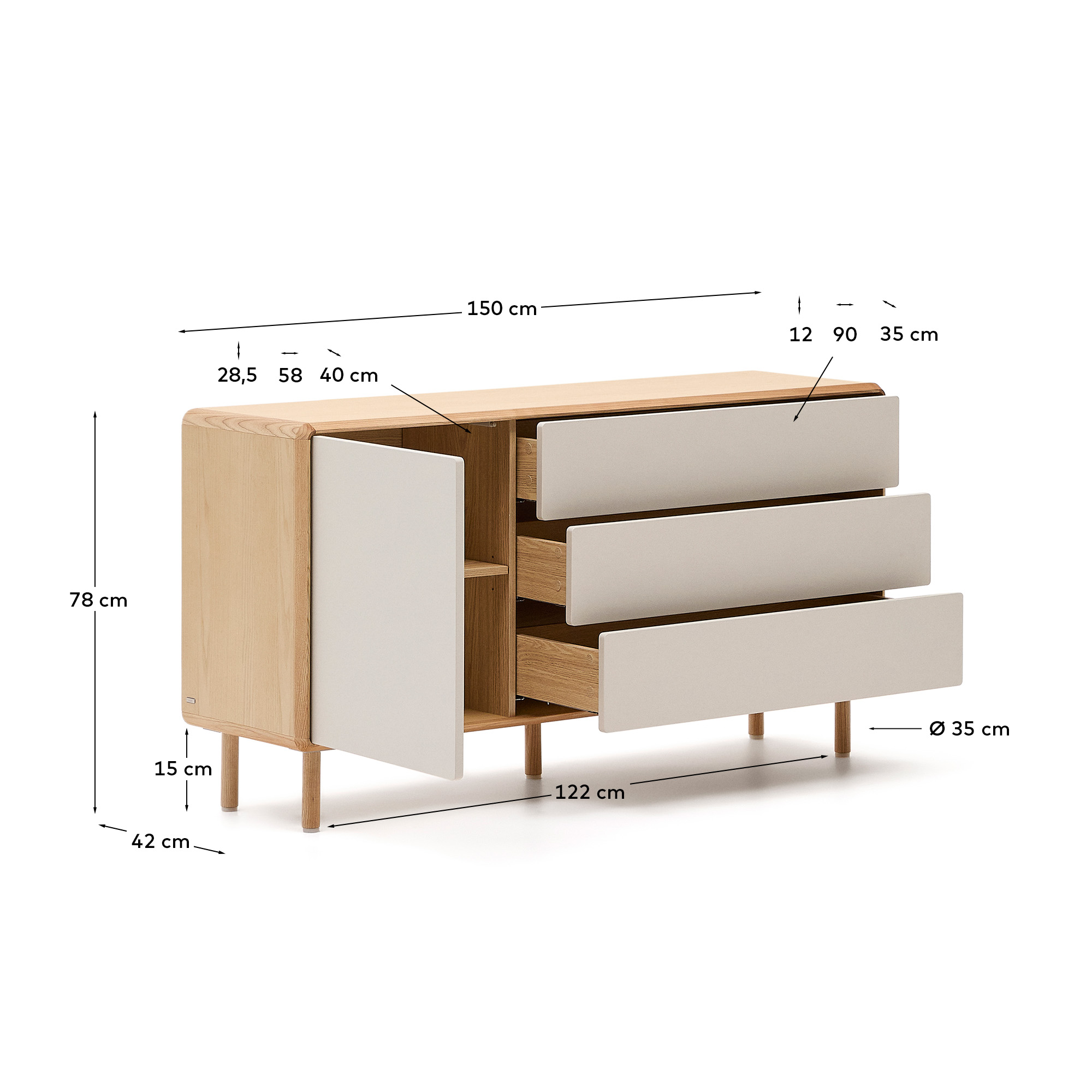 Сервант Anielle из массива и шпона ясеня 150 x 78 см La Forma (ex Julia Grup)