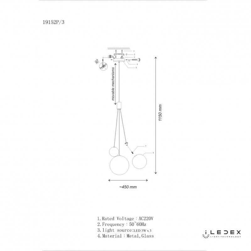 Подвесная люстра iLedex 19152P/3-6W-3000K CP