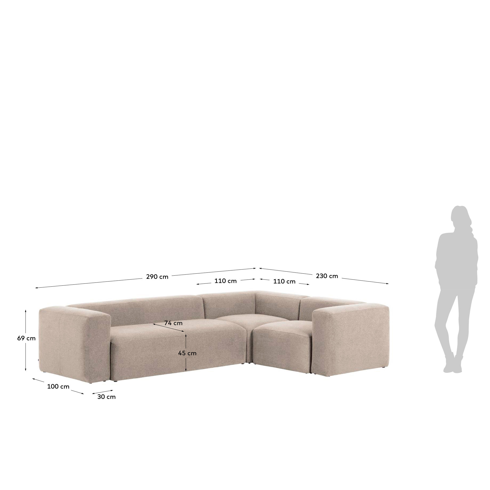 Угловой 4-х местный диван Blok 320 x 230 cm бежевый La Forma (ex Julia Grup)