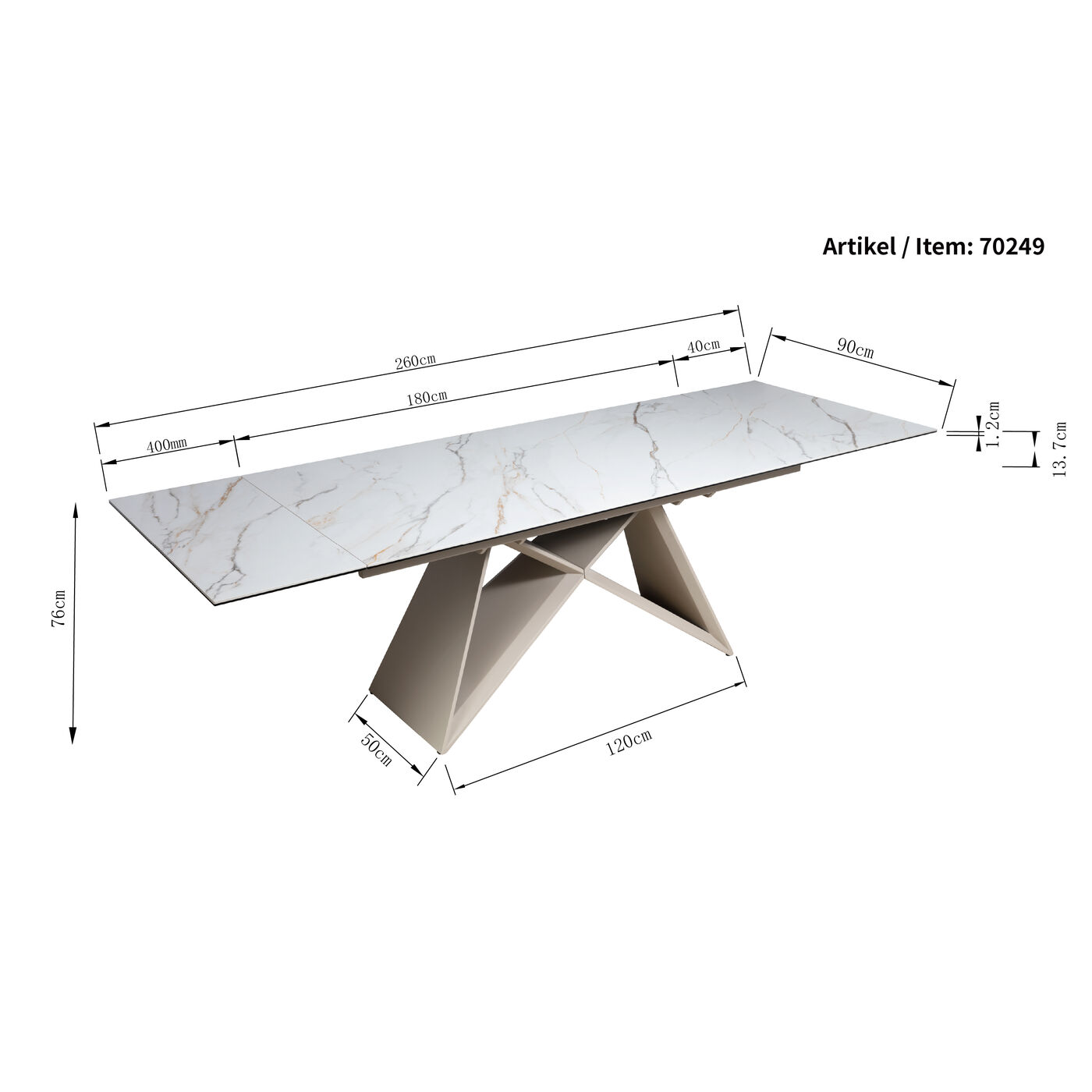 Стол раздвижной Nelly 180(40+40)x90cm KARE 70249