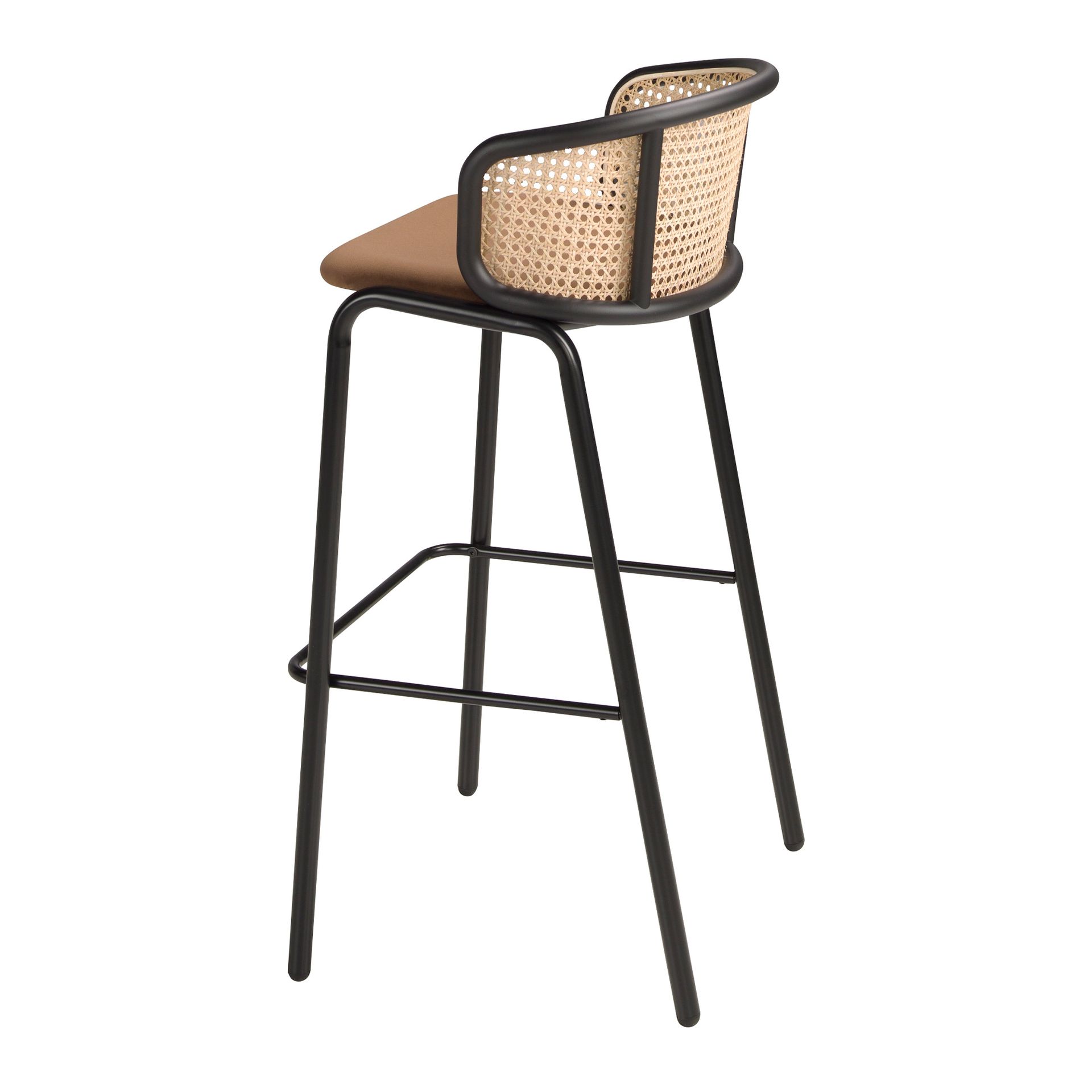 Барный стул 4128/BS-1698A из коричневого бархата и ротанга Angel Cerda