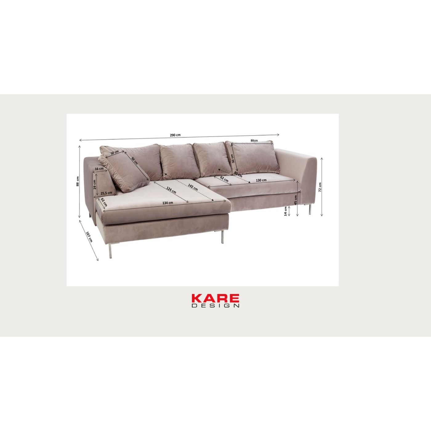 Диван правосторонний угловой Gianni Velvet Grey Right Black KARE 29962