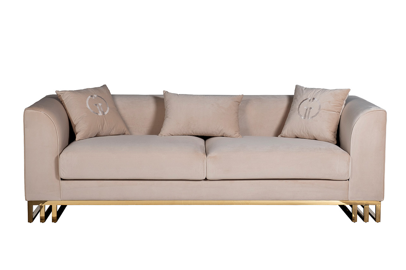 Диван треестный велюровый бежевый Garda Decor 102AN-20493