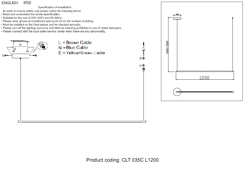 Светильник подвесной Crystal Lux CLT 035C L1200 GO