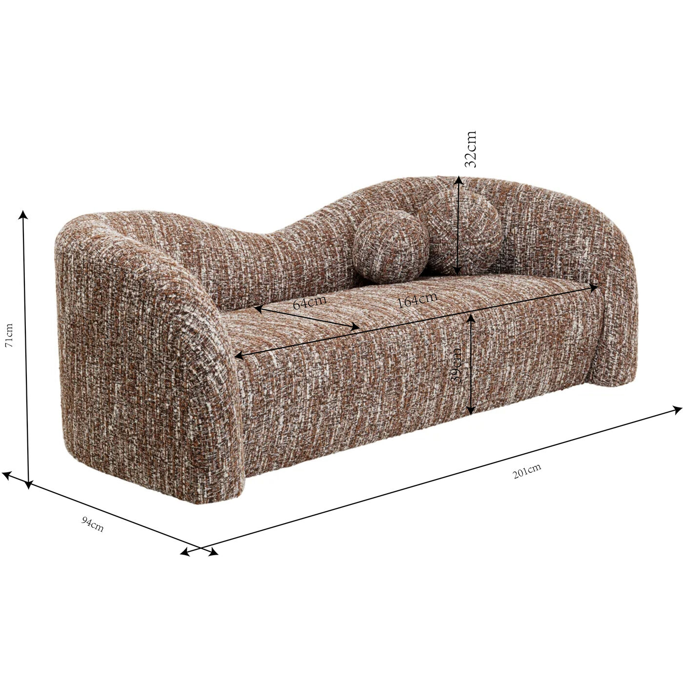 Диван 2-х местный Livia Melange Brown 201cm KARE 88035
