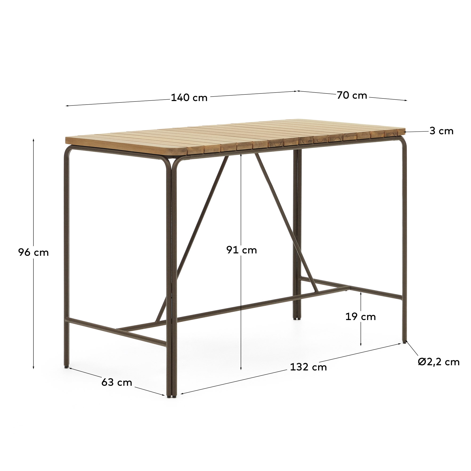 Salguer Барный стол из массива акации и коричневой стали Ø 140 x 70 см La Forma (ex Julia Grup)