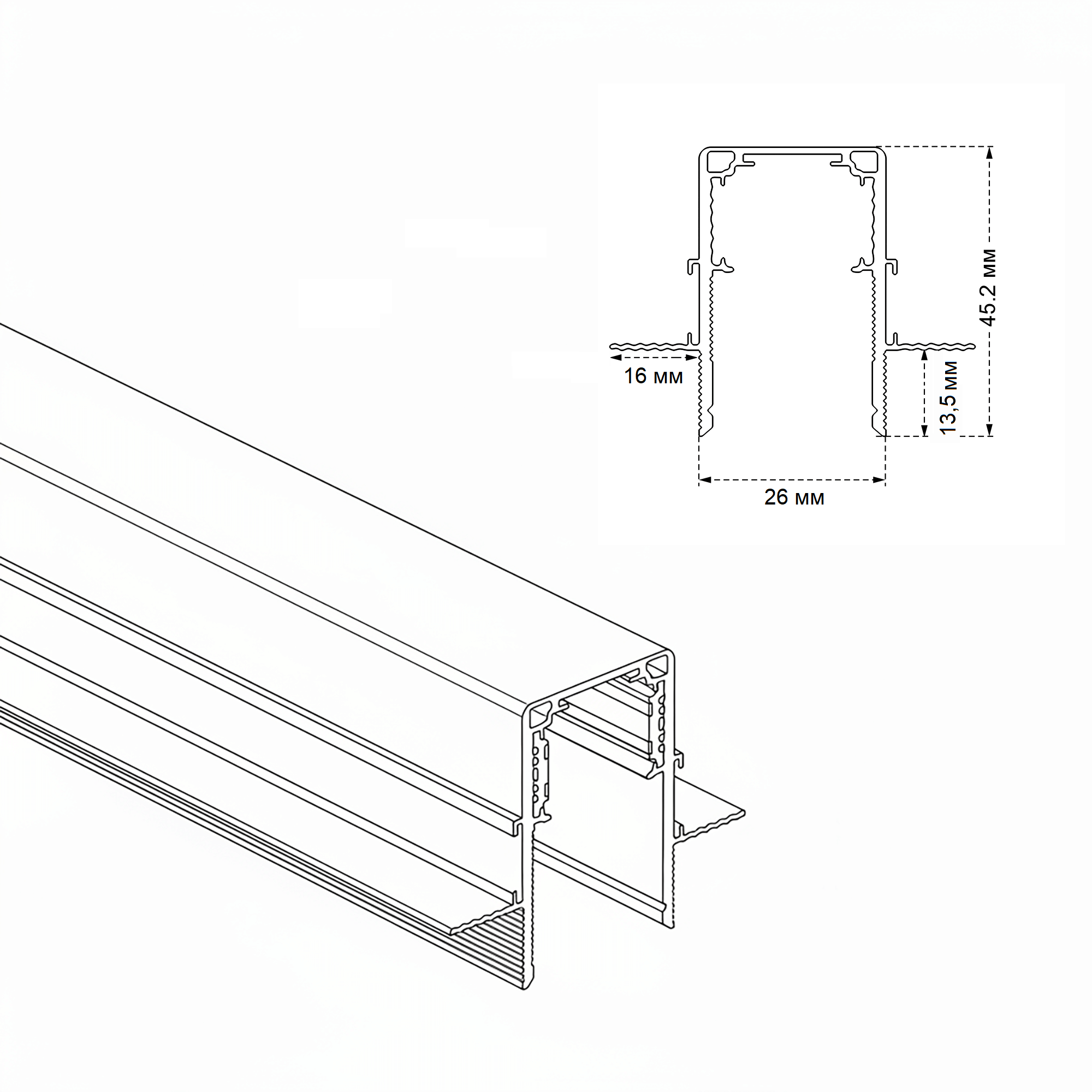Шинопровод встраиваемый магнитный для ГКЛ12,5 мм Crystal Lux CLT 0.123 02 L2000 WH