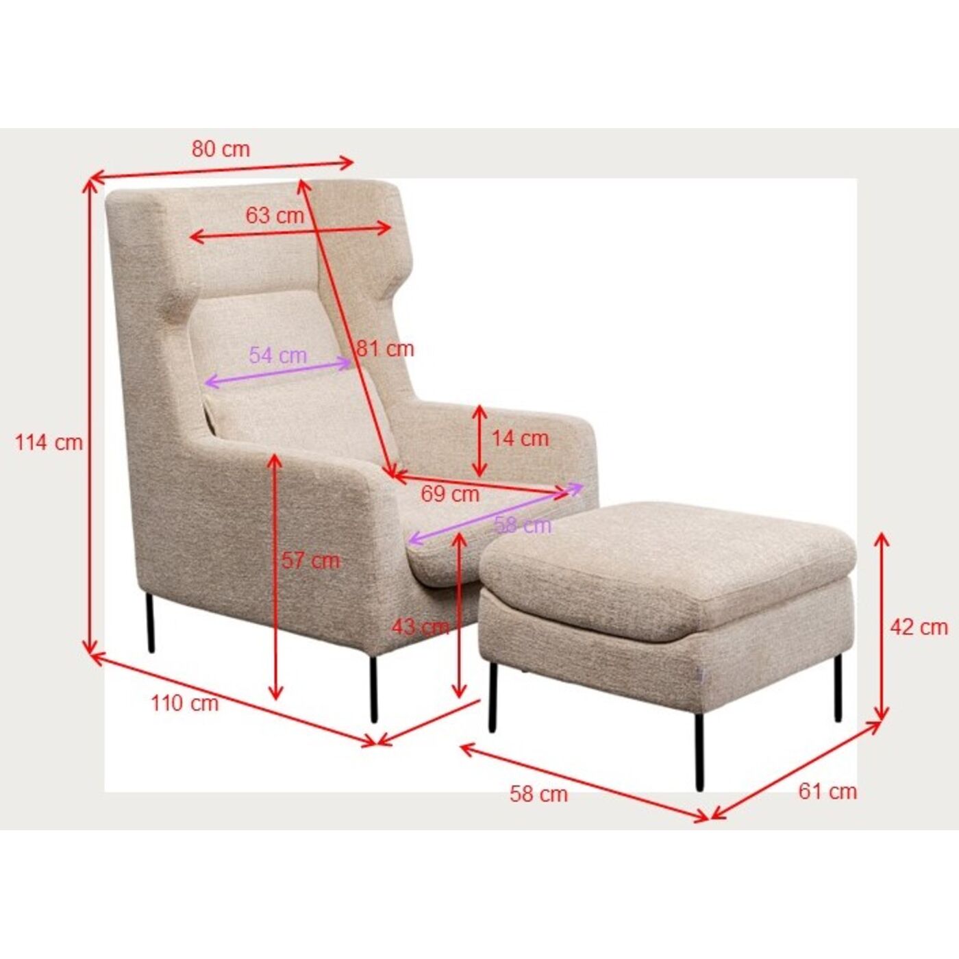 Кресло + Пуф Quinn Heigh Beige KARE 87898
