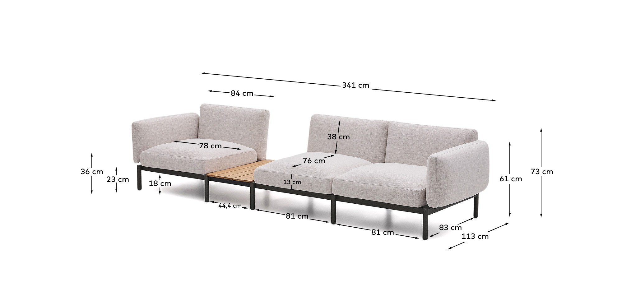 Sorells Уличный модульный 3-местный диван бежевый со столиком La Forma 272966