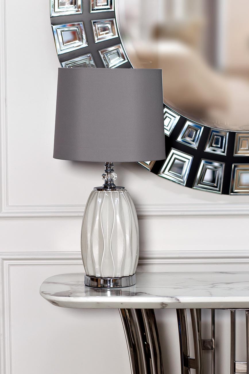 Лампа настольная из белого стекла (серый абажур) Garda Decor 22-87755