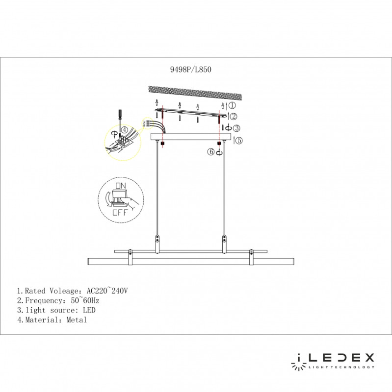 Подвесной светильник iLedex 9498P-32W-3000K BK-BR-WH