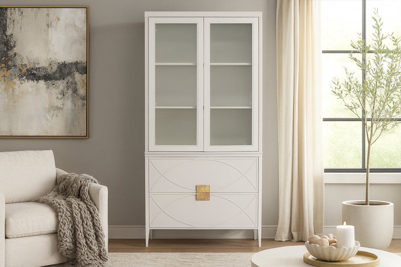 Шкаф-витрина 2 стеклянных фасада с комодом с 2-мя ящиками Garda Decor 151SV-000025