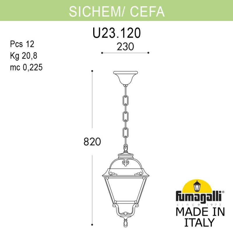 Подвесной уличный светильник Fumagalli U23.120.000.VXF1R