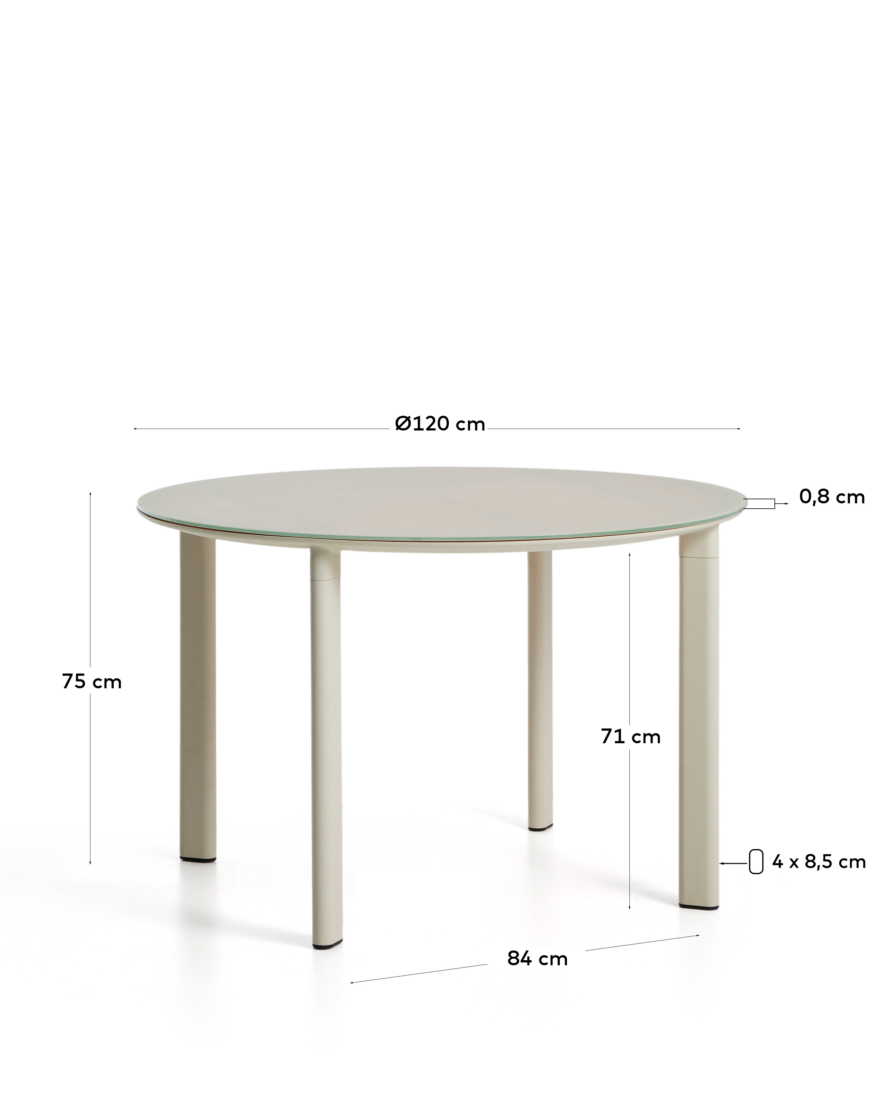 Уличный стол Erice из алюминия и закаленного стекла цвета экрю, 120 см La Forma 482237