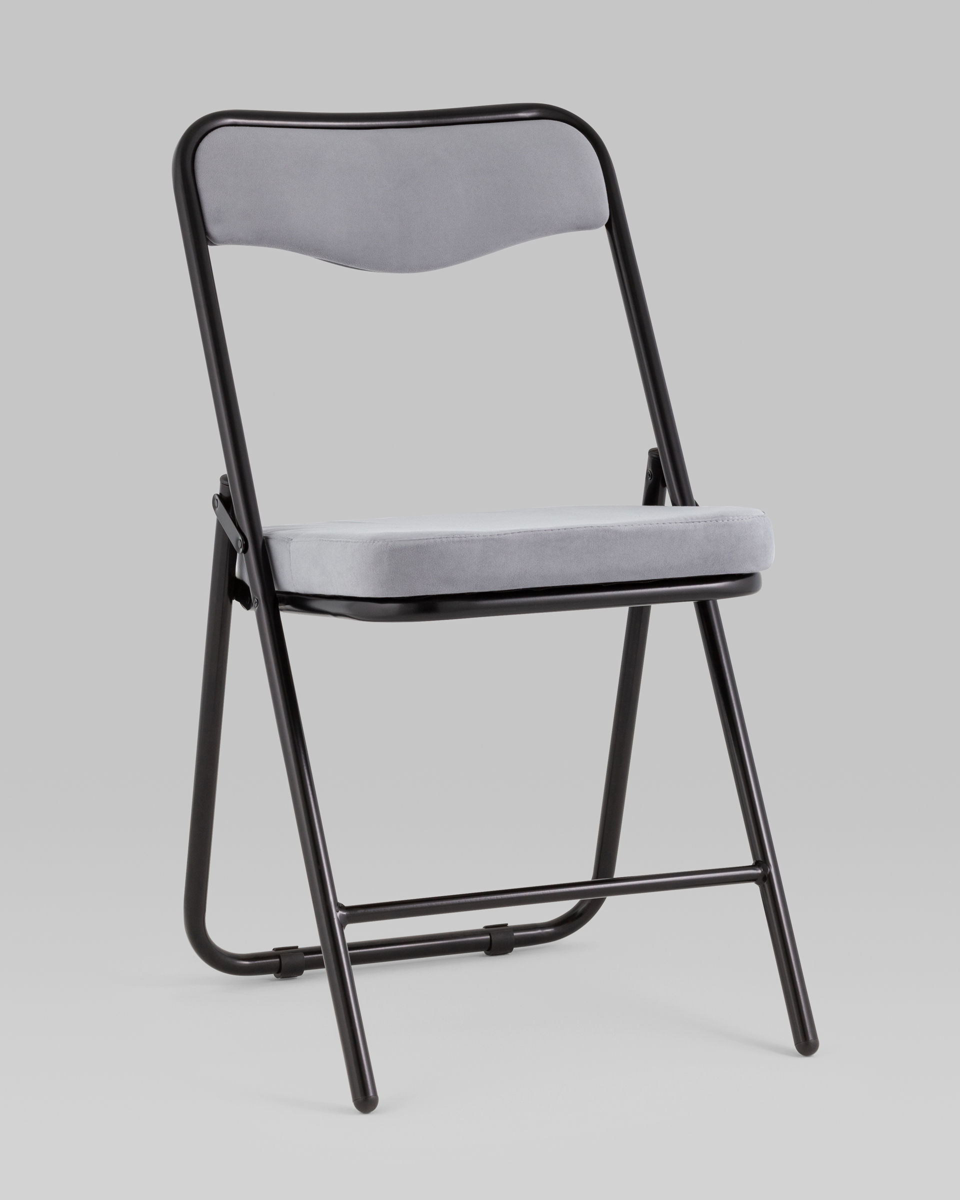 Складной стул Джонни велюр серый каркас черный матовый Stool Group