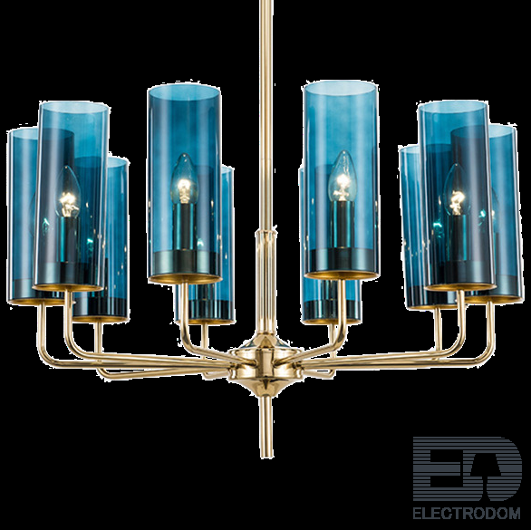 Люстра Agne Brass &amp; Blue Glass Tube Chandelier in 1970 10 Синий by ImperiumLoft